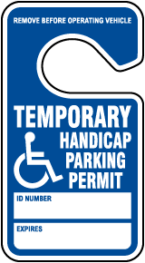 Temporary Handicap Parking Permit Tag